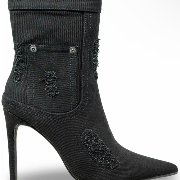 Pandora Ripped Denim Bootie
Black
NWB 
Size 6
4” Heel
6” Heel to Top - Picture 1 of 6